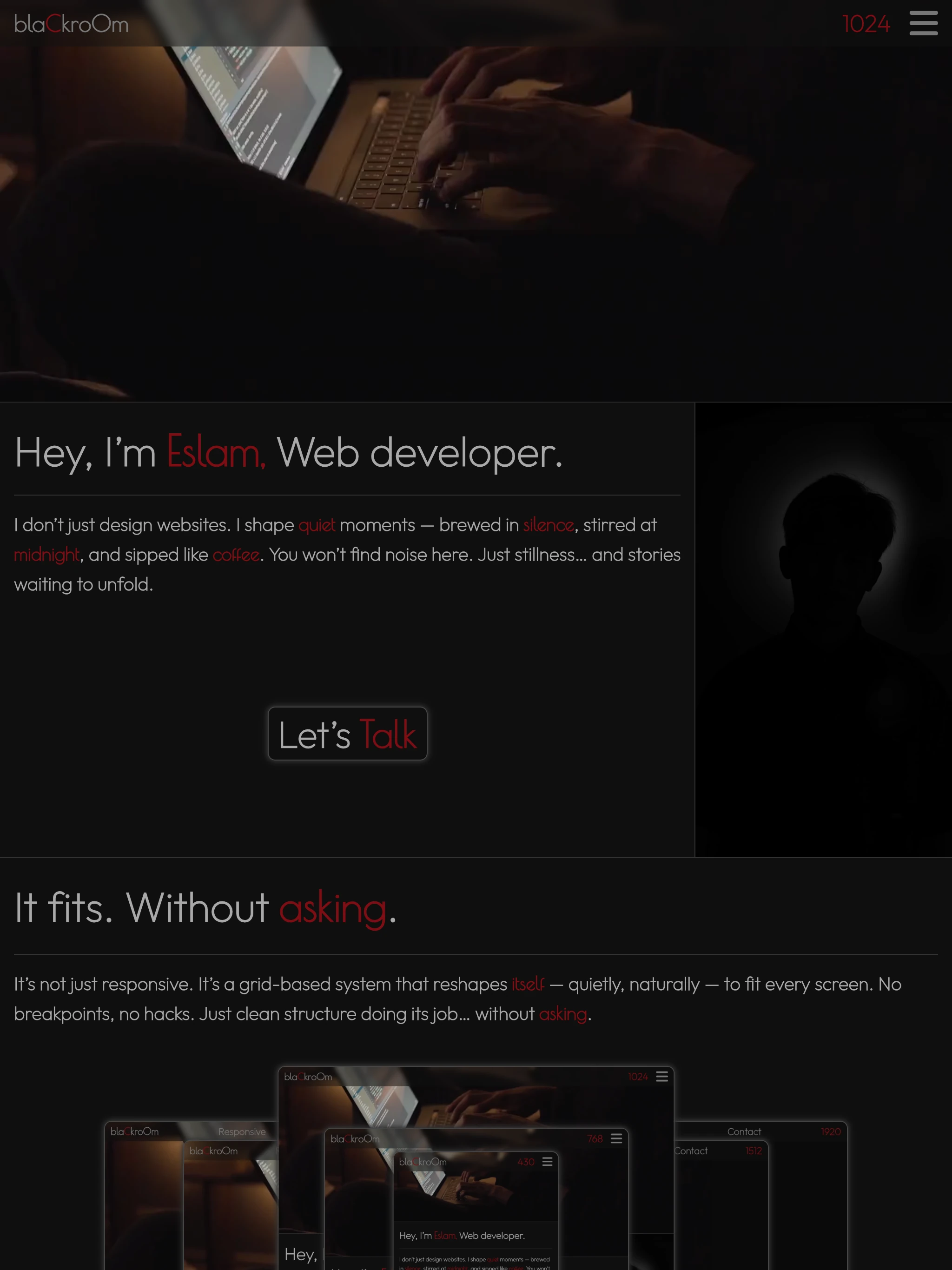 Large tablet view of the website’s responsive grid